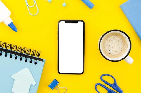 Top view smartphone template workspace 1. Resolution and high quality beautiful photo