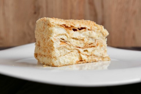Piece of Napoleon cake on a plate