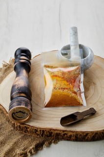 Mixture of different spices in plastic packaging