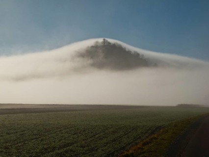View of the Hohenkarpfen in the fog