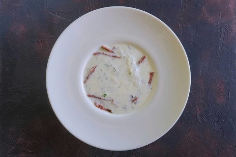 Traditional cold belorussian soup with beef