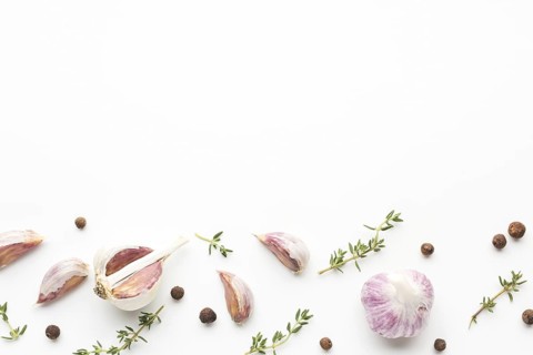 Garlic herbs with copy space table