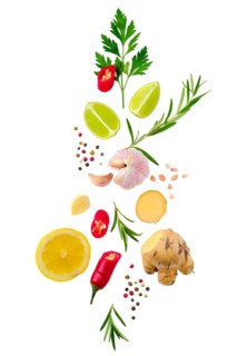 Spicy and fragrant food condiments isolated on white background