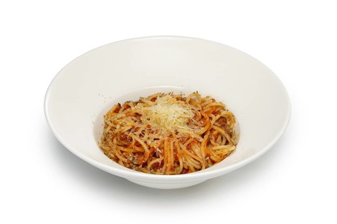 Layout for menu. Pasta with smoked sausage and cheese