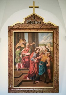 Stations of the Cross by an unknown artist in the ambulatory of the Catholic pilgrimage church of the Holy Trinity in Kappl