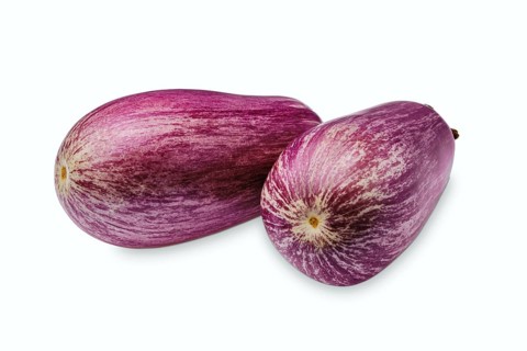 Lilac striped eggplant isolated on white background