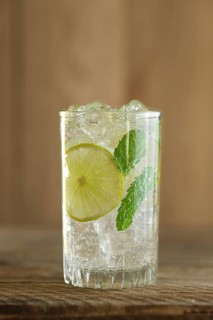 Morning cold lemonade on wooden table