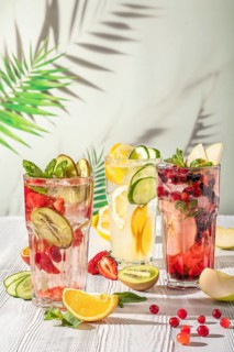 Cold summer fruit lemonade drinks