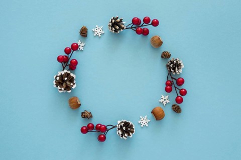 Flat lay cute winter wreath elements