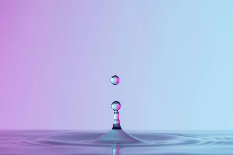 Front view drops transparent liquid