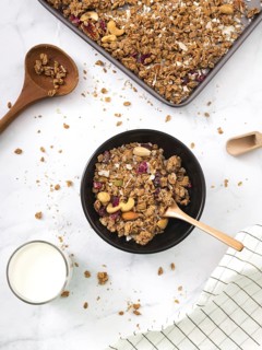 Top view homemade granola table. Resolution and high quality beautiful photo