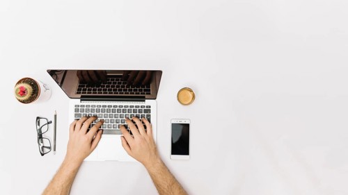 Unrecognizable employee working with laptop. Resolution and high quality beautiful photo