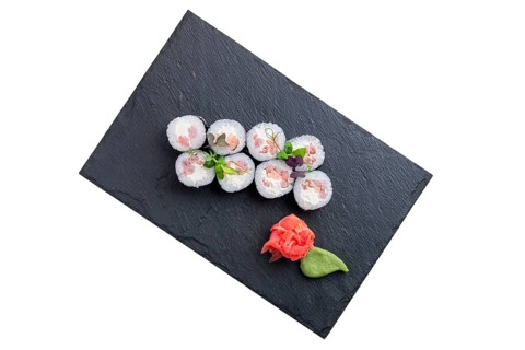 Rolls with shrimps and soft sheese isolated on white background