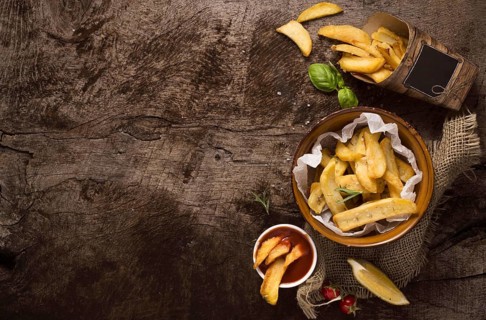 Flat lay french fries bowl with copy space