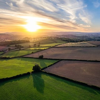 Sunset over Devon Fields from a drone