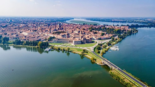 Aerial of the Unesco world heritage site the city of Mantua