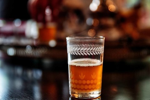 Hot peppermint tea in a glass