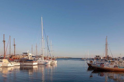 Boats anchored in the port of Pafos