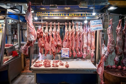 Raw meat at a stall
