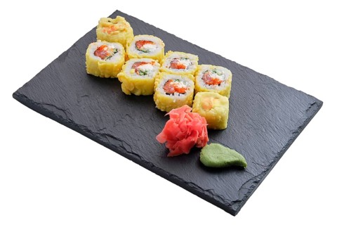 Bonito rolls with garnish isolated on white background