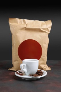 Cup of coffee and vacuum coffee package. Pack template for your design and branding
