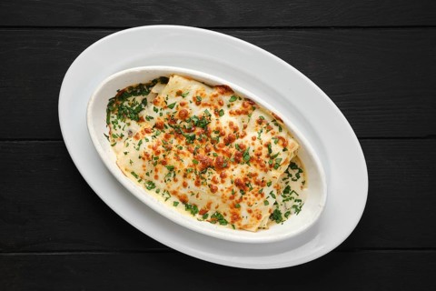 Top view of lasagna with cheese