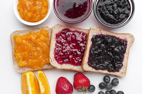 Flat lay delicious jam bread