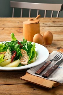 Close up view of salad with roasted turkey