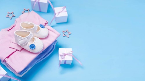 High angle cute little baby accesories with copy space