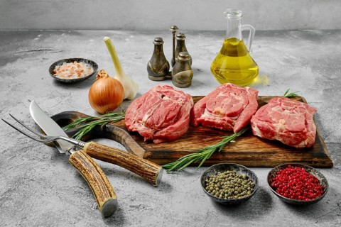 Raw lamb neck meat cut on slices