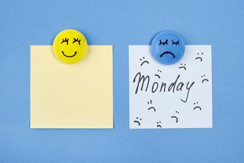 Top view faces with emotions sticky notes blue monday. Resolution and high quality beautiful photo