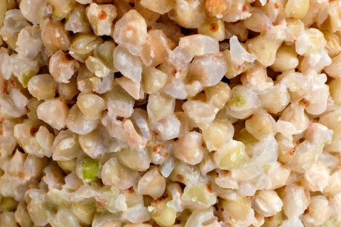Macro photo of boiled green buckwheat