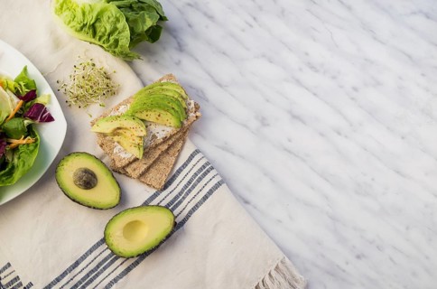 Crisp bread with avocado table