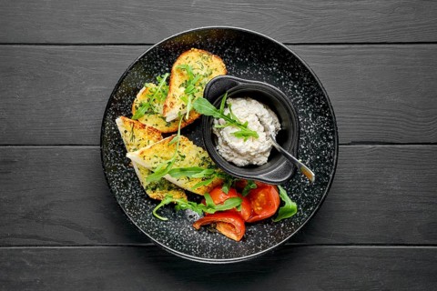 Overhead view of toasted garlic bread