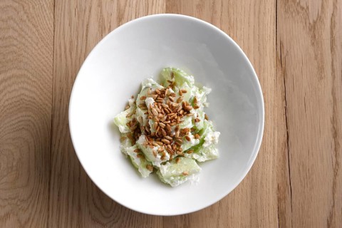 Top view of salad with cucumber