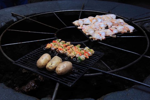 Barbecue in El Diablo restaurant heated with the heat of the volcano. Timanfaya National Park
