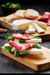 Sandwich with camembert cheese and smoked bacon