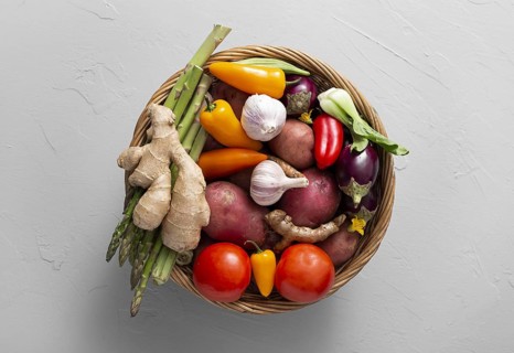 Top view basket with assortment vegetables. Resolution and high quality beautiful photo