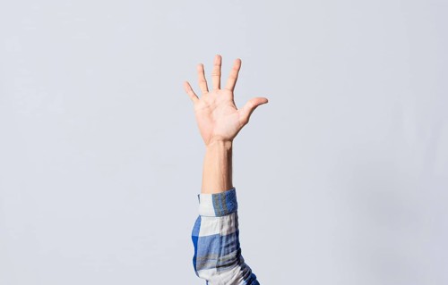 Number FIVE in sign language. Deaf and dumb counting the number FIVE in sign language