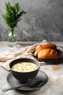 Bowl with cheese and onion soup