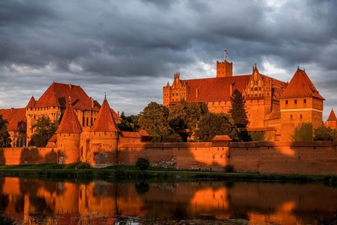 Unesco world heritage sight Malbork castle at sunset