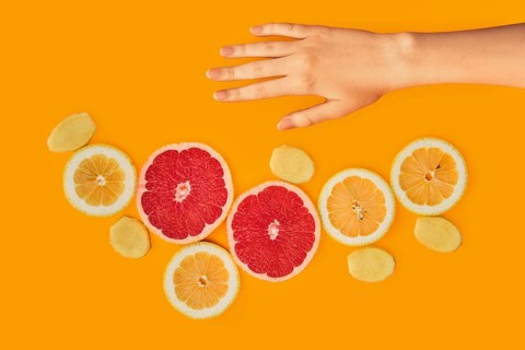 Top view of fresh slices of lemon