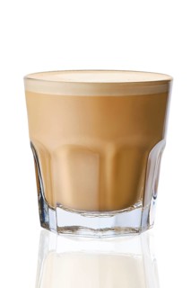 Glass of latte isolated on white background
