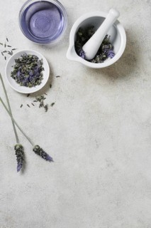 Lavender bowls copy space