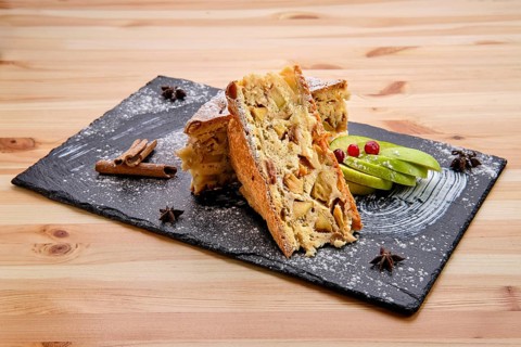 Apple pie on slate plate