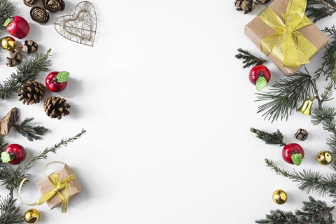 Christmas composition gift boxes with branches