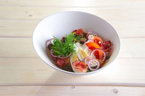 Country salad with fried potato