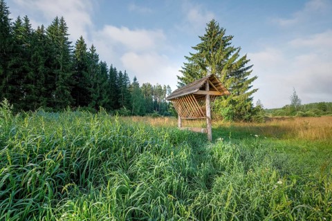 Feeder with slate roof for roe deer