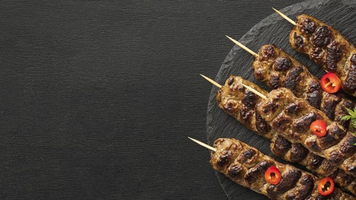 Top view tasty kebab plate with copy space. Resolution and high quality beautiful photo