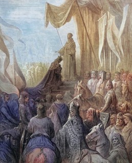 Louis VII kneels in front of Bernard